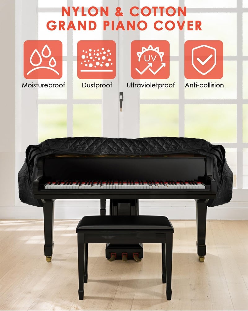 TINDTOP Thickened Grand Piano Cover, Thicken Cotton Lining Baby Piano Cover, Waterproof Washable Soft Bordered Decorated Full Triangle Piano Protective Cover (M - 70.87in/180cm) - Image 4